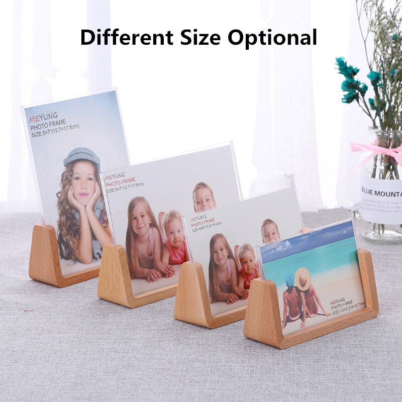 6 Inch Landscape Wood Base Acrylic Menu Desktop Counter Poster Holder Sign Display Stand Photo Picture Frame