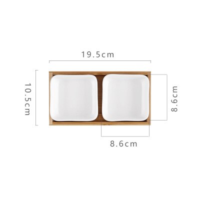Plato de caja de cerámica rectangular japonés de bambú plato de caja de postre de frutas secas bandeja de té de postre: 2grids