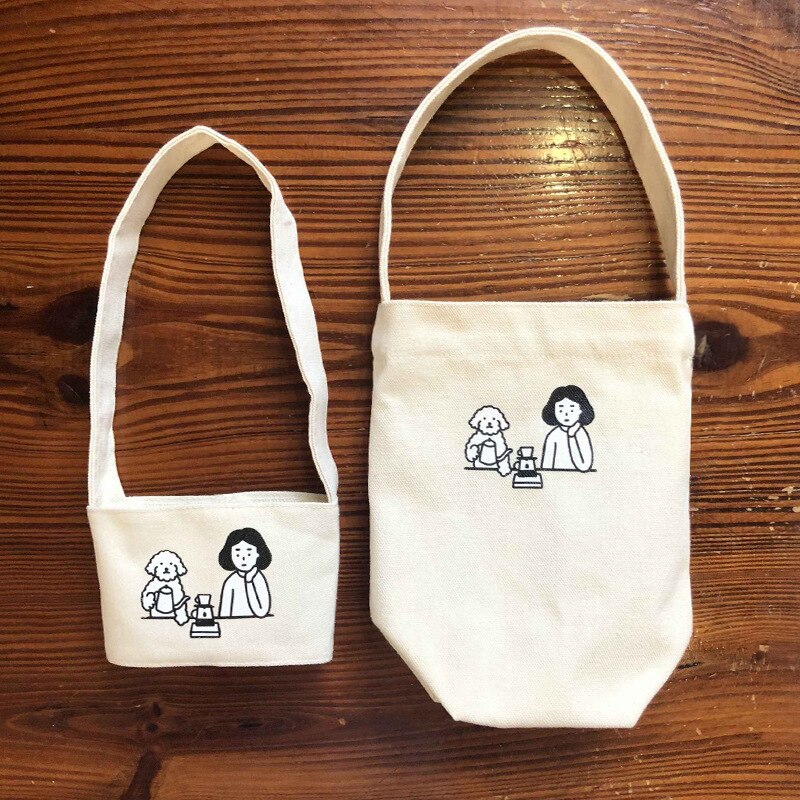 Eco-Friendly Beverage Bag Anti Cartoon Cute Teacup Set Hand Cup Cover Mug Wrap Coffee Milk Tea Small Bags Drinkware Canvas