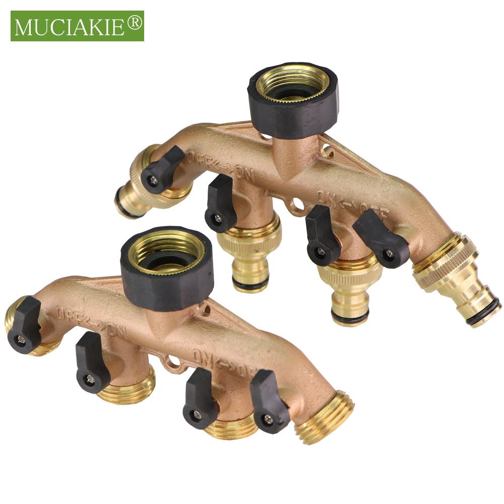 Deviatore per tubo da giardino a 4 gareggiare 100% ottone massiccio con rubinetto esterno filettato deviatore per tubo dell'acqua deviatore valvola in poi-spento indipendente
