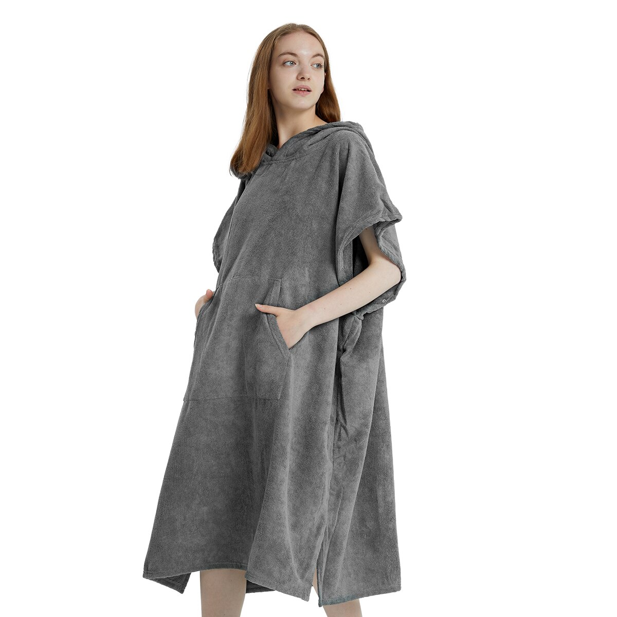 Surfen-Poncho, Handtuch-Poncho, schnell trocknendes Handtuch, Kapuzenpullover, Mikrofaser, Strandmantel, Wickelponcho, Badetuch, Strandponcho für Erwachsene: Hellgrau