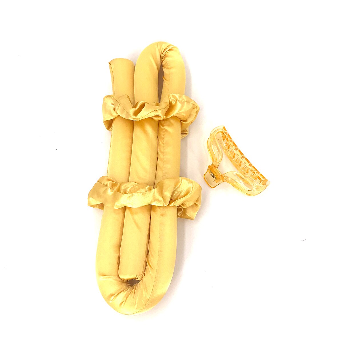 Heatless Curling Rod Headband No Heat Hair Curlers Ribbon Hair Rollers Sleeping Soft Curl Bar Wave Formers DIY Hair Styling Tool: Yellow with Hairpin