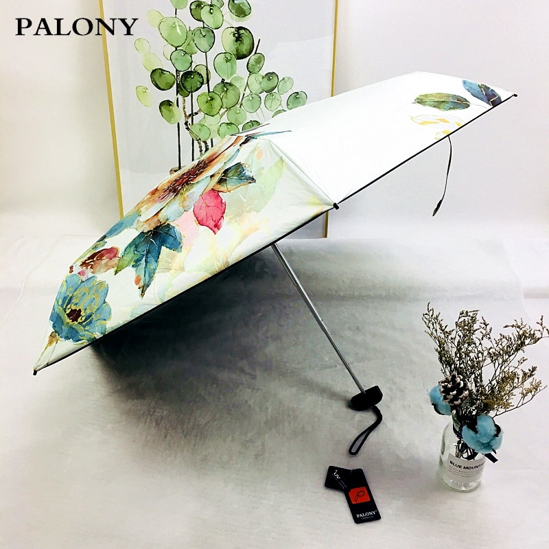 Paliony fem sammenleggbare kompakte og bærbare ultralett slanke lommer mini trykt med fasjonabelt blomstermønster utendørs reiser uv og vindbeskyttelse kvinners og fjøs solfylte og regnfulle paraply.