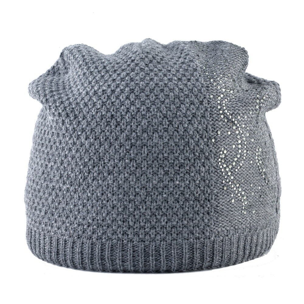 Varm strik beanie med rhinestones vinter dobbelt foring hatte til kvinder fletning ensfarvet skullies beanies dame kasket