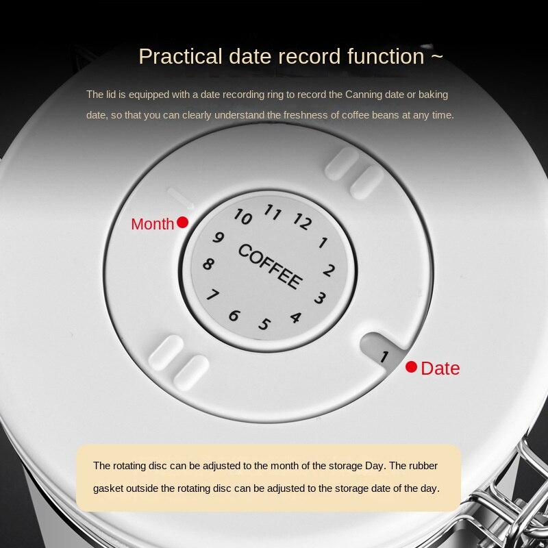 Vacuum Unidirectional Exhaust Coffee Bean Container with Spoon Airtight Jar Stainless Steel Canister Food Storage Containers