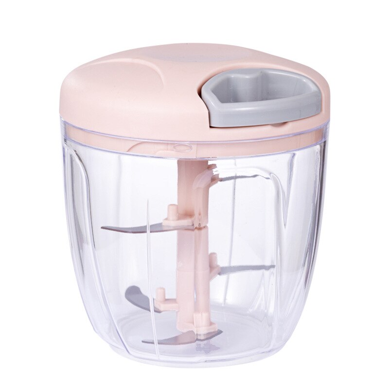 Kraftfuld hånddrevet madhakker manuel kødkværn hakkemaskine mixer blender til at hakke kød frugt grøntsag nødder rivemaskine skærer: Lyserød 900ml