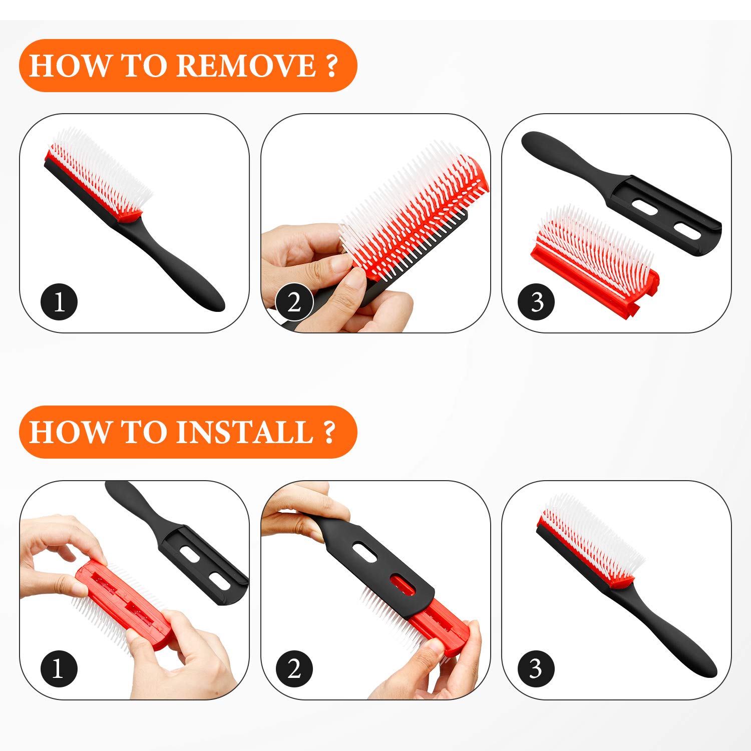 Detangling Hair Brush Detangler Hair Comb 9-Rows Cushion Nylon Bristle Edge Brush Rat Tail Comb for 3a to 4c Curly Wet Hair