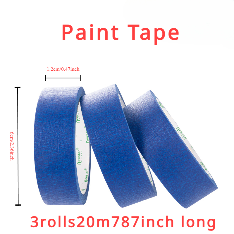 3 Rotoli/Set Nastro di Vernice Multi-Superficie per Mascheratura Facile Rimozione Nastro di Vernice Sicurezza Pittura Murale Artigianato Costruzione di Arte Casa 20 m/Rotolo