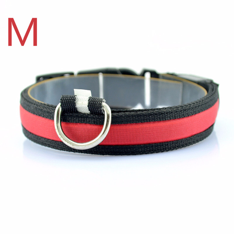 LED Flashlight Dog Cat Collar Glowing Collar Lamp Night Safety Pet Leads Necklace Luminous Bright Decoration Collars For Dogs: Red M