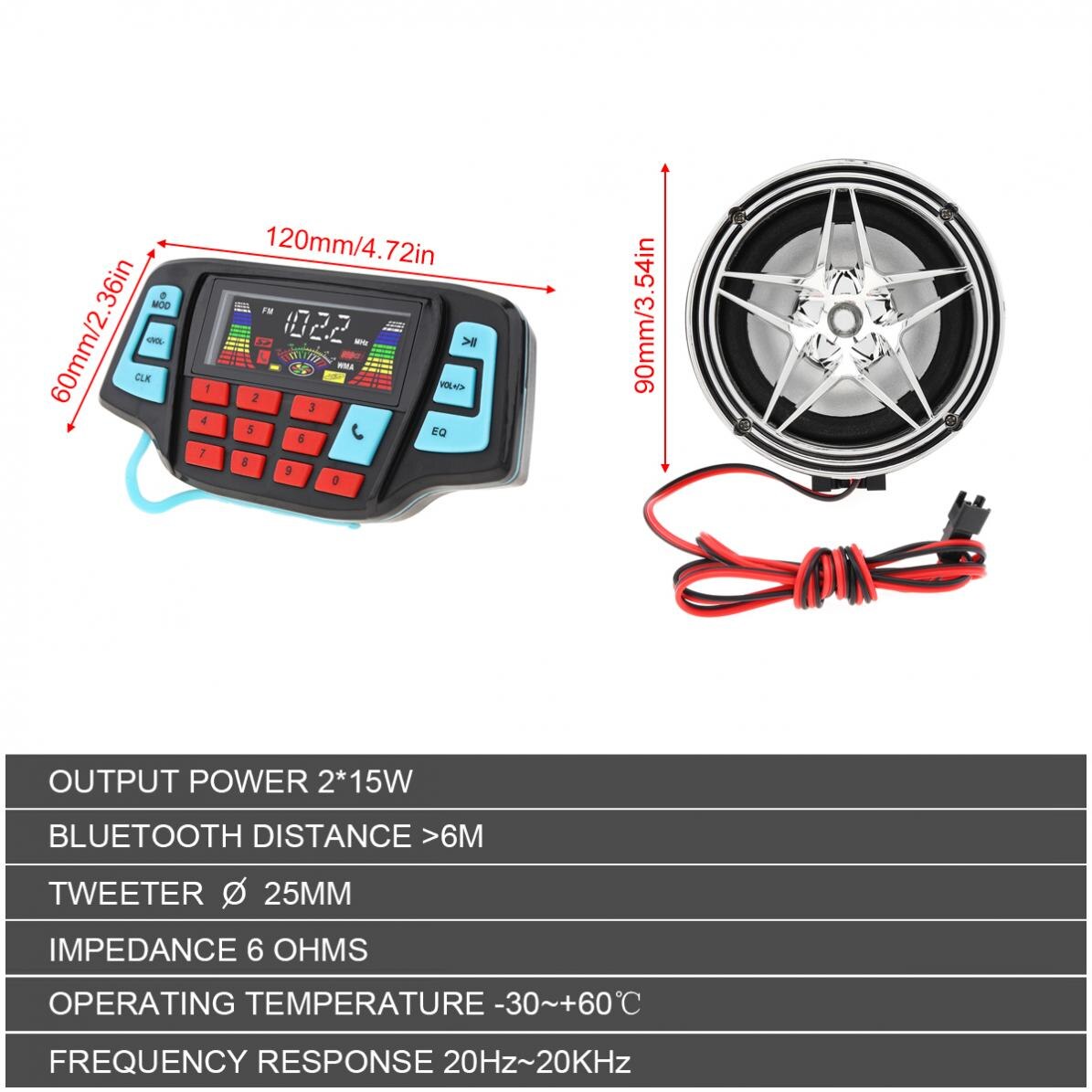 30W Dc 12V Motorfiets Bluetooth Mp3 Intelligente Stereo Muziekspeler Waterdicht Met Usb Tf Interface En Scherm