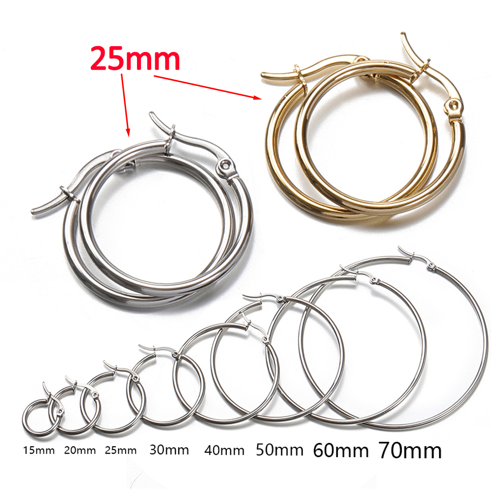 10 pçs preto brincos abertos círculo de aço inoxidável brinco ganchos 15-40mm loop base anel de orelha para jóias que fazem componentes diy