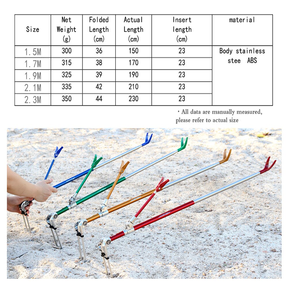 1.5M 1.7M 2.1M 2.3M Telescoping Fish Rod Stand Bracket Fishing Tool Hand Rod Holder Angle Adjustable Fishing Rods Holder