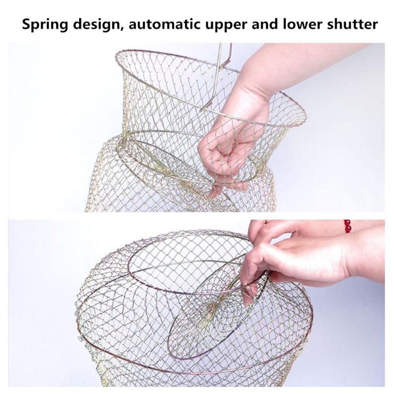 1pc Foldable Steel Wire Fishing Cage Fish Crab Squid Shrimp Trap Spring Door Portable Fish Basket Net Fishing Pot