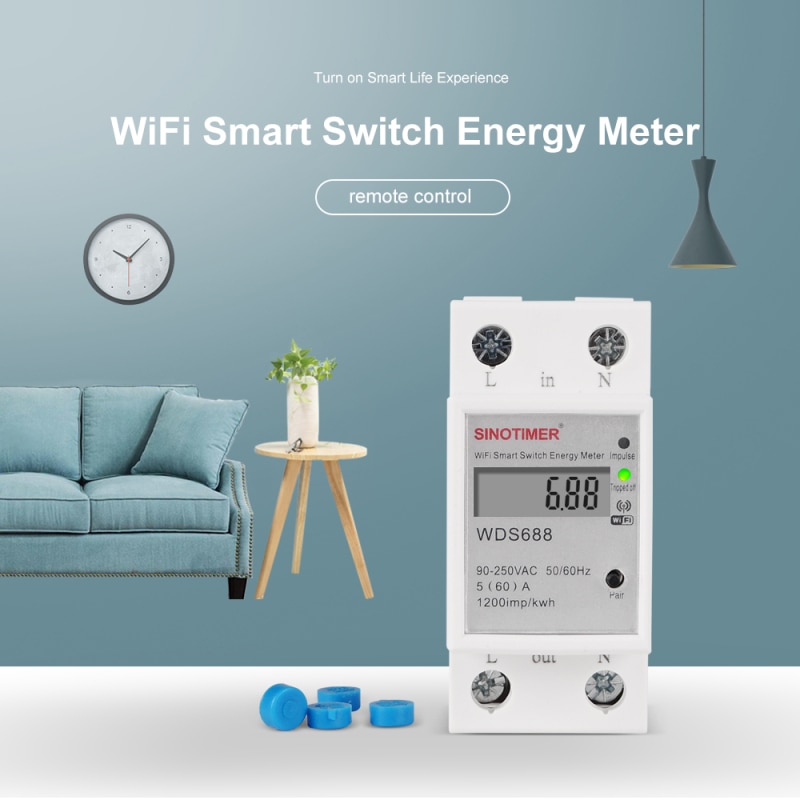 Digital Electric Consumption KWh Din Rail Smart Energy Meter WiFi Power Meter Watt Remote Switch Control Monitor 110V 220V AC