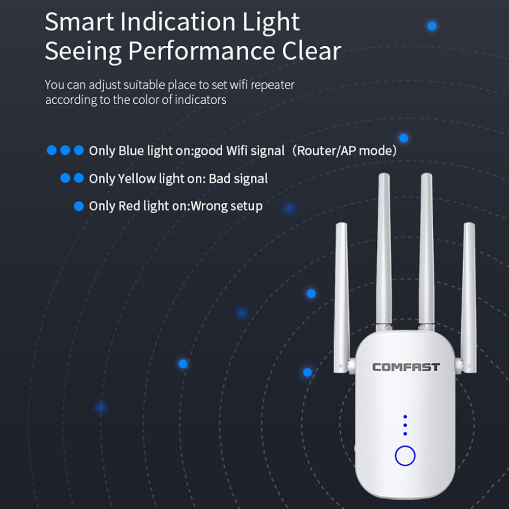 Vrbgify Wireless WIFI Extender Signal Booster-1200Mbps Dual Band With 4 Antennas 360 Coverage 65 Devices And Ethernet Port 504sa04 427d