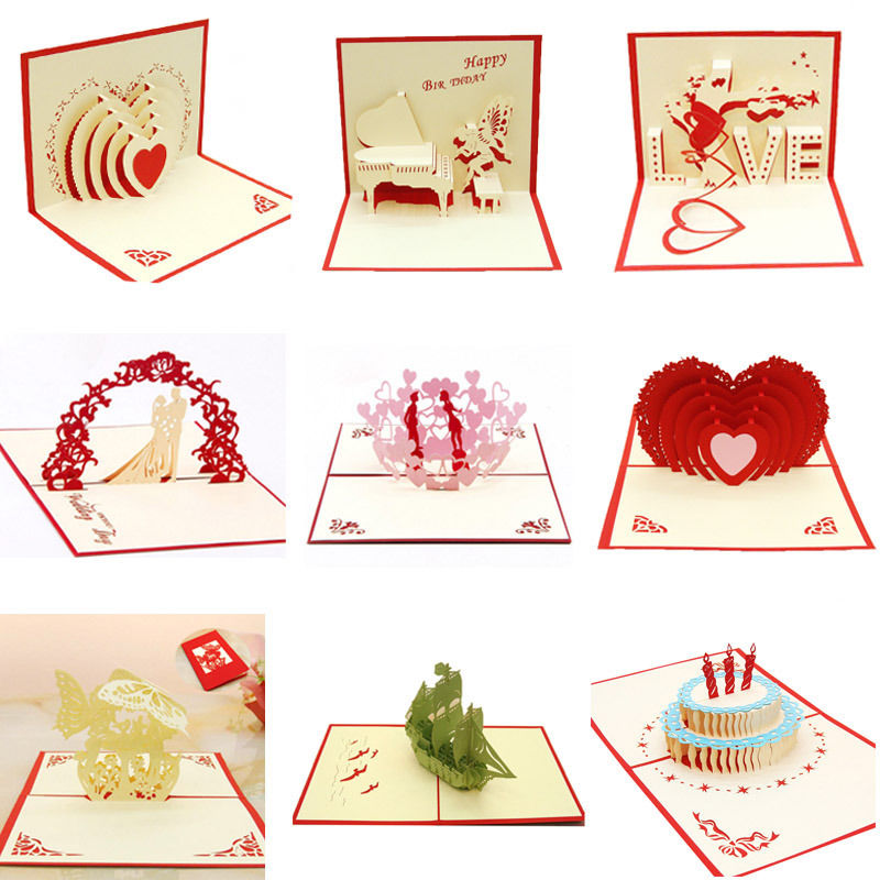 3d pop op-kort invitationer valentine elsker tillykke med fødselsdagen jubilæum lykønskningskort