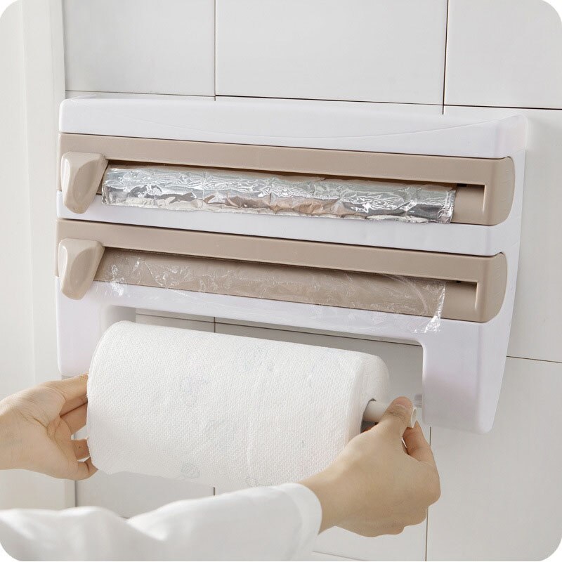 Kitchen paper holder aluminum foil cutter dispenser cutting plastic wrap kitchen storage rack shelf wall-mounted bracket