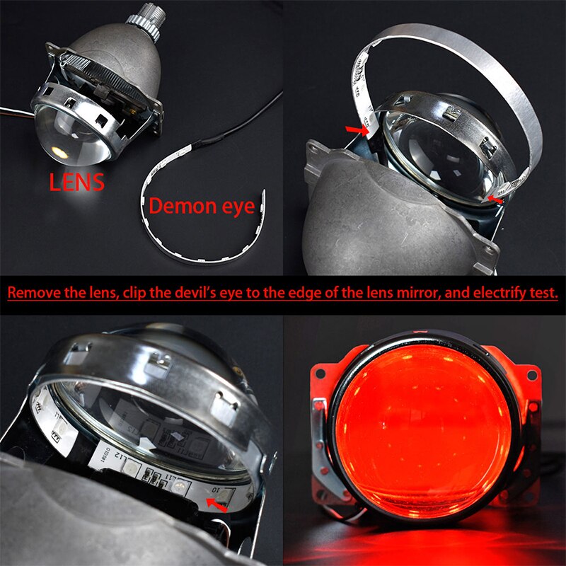 Projecteur de voiture yeux du diable, 2 pièces, lentille de projecteur 2.5-3.0 pouces 3528 15SMD LED DRL DC12V blanc rouge mauvais œil