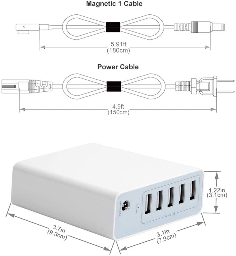 85W Charger for MacBook Pro 15 17 A1286 A1211 For Magnetic 1 L- Tip A1290 A1297 A1226 A1175Power Adapter w/ 5USB Ports