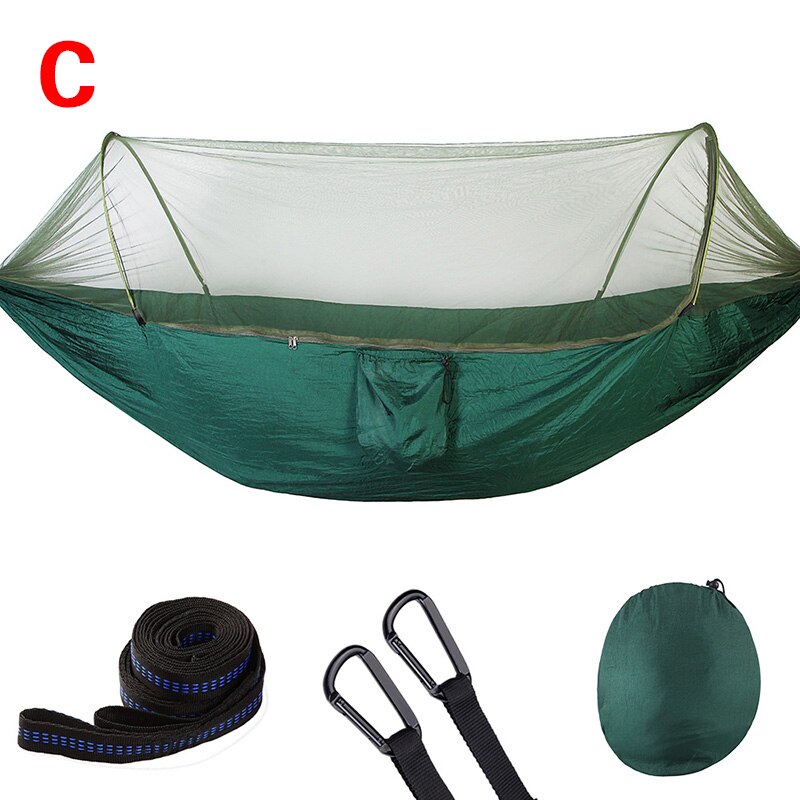 1pcs outdoor camping single double nylon automatic quick-opening hammock with mosquito net S7B0984: C / 290X140CM