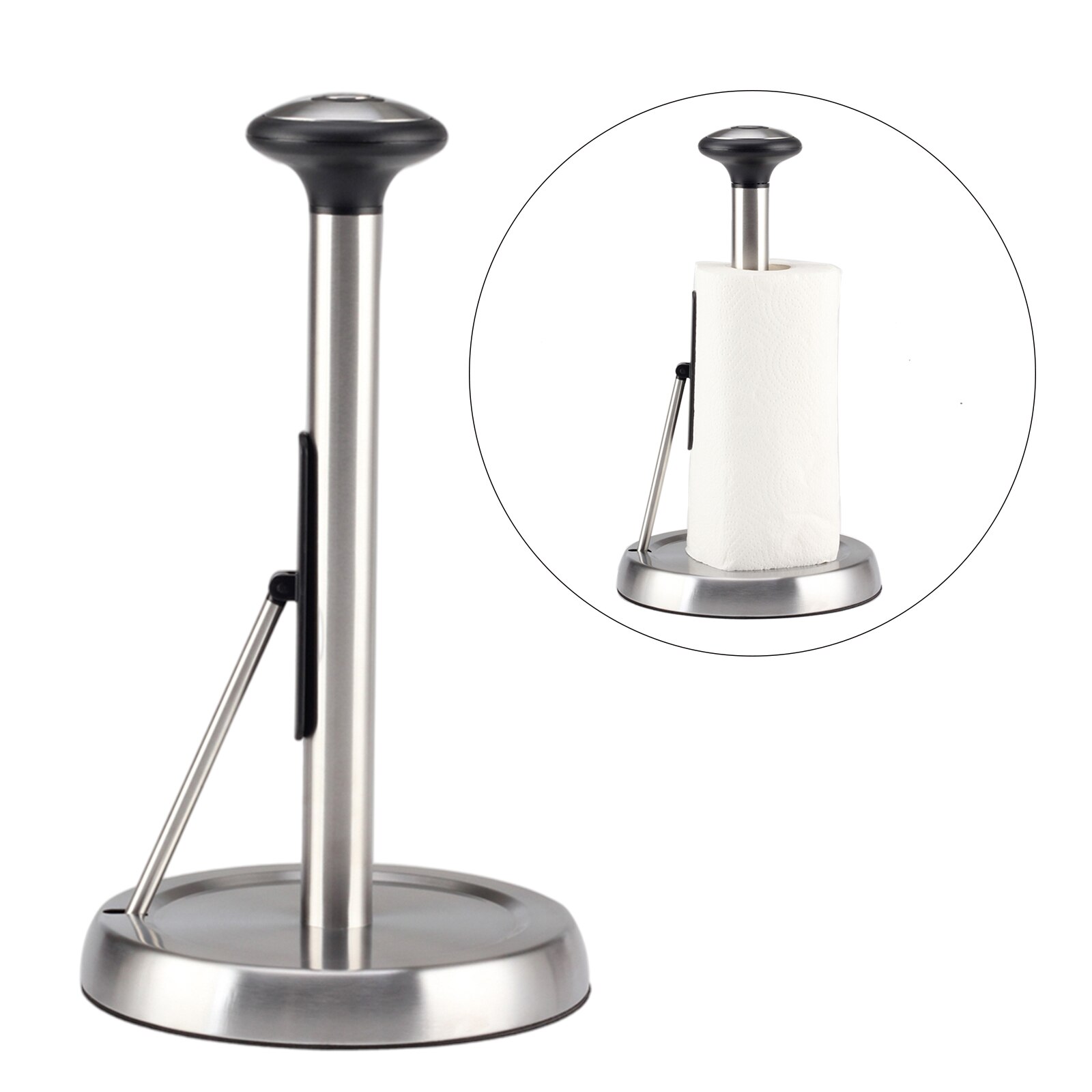 Paper Towel Holder Dispenser Standing Stainless Steel Adjustable for Kitchen: Silver Base
