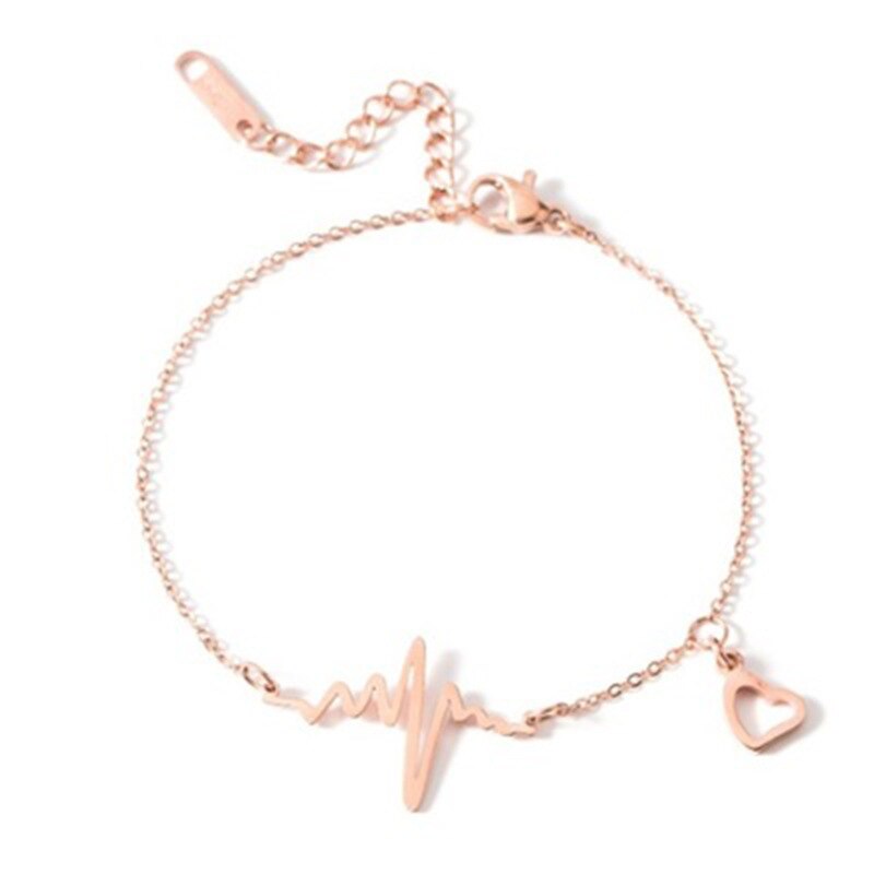 Tobillera bohemia de corazón de acero inoxidable para mujer, pulsera de tobillo de Color oro rosa, cadena de pierna, tobilleras ECG para tobillo, joyería para pie de playa