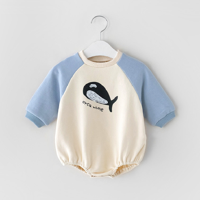 0-2y babybodys für mädchen, niedlicher Overall mit Karikatur-drucken, Patchwork-Entwurf, lange ärmel, kinderkleidung, jungenoutfits: Z281l / 24m