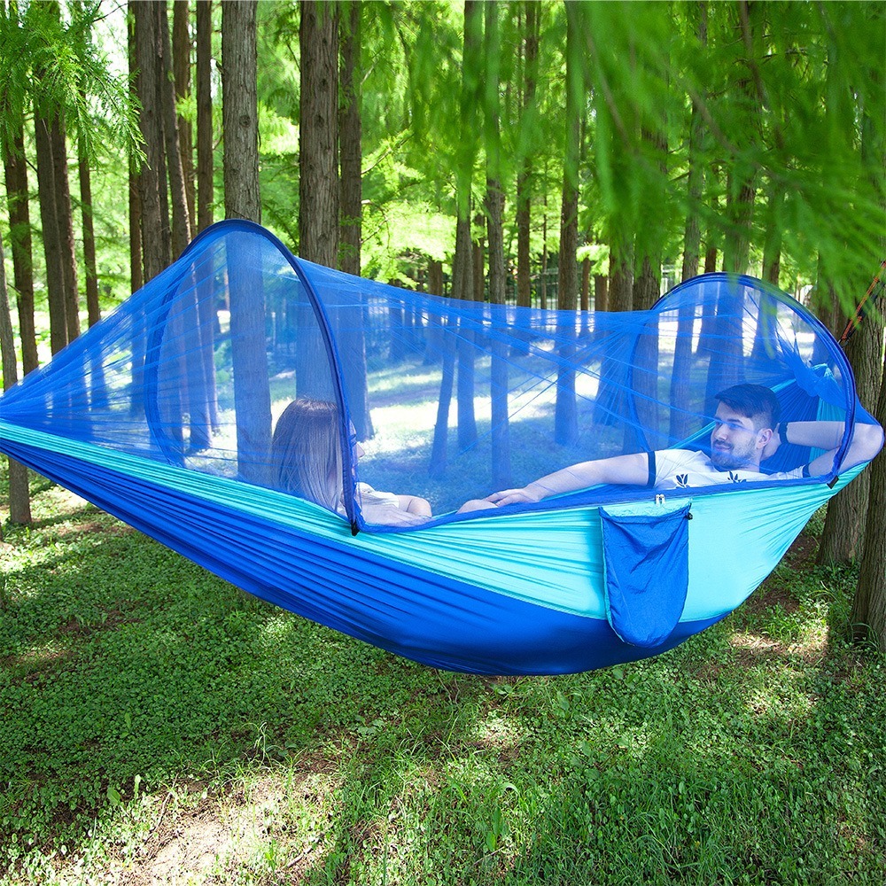 Hamaca para acampar con mosquitera, hamacas portátiles de paracaídas para exteriores, columpio, hamaca para dormir, material para acampar