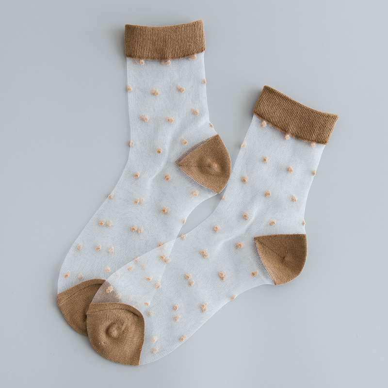 Calcetines transparentes de estilo japonés para mujer, medias cortas de seda de cristal de lunares Vintage, Harajuku coreano, ropa de calle de verano: Caqui