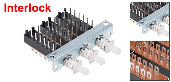 1Pc Interlock/Latching Push Button Switch Piano Type 6/12/18/24Pin 1/2/3/4/5/6/7/8 Row Straight Through Hole Straight Key Switch: green