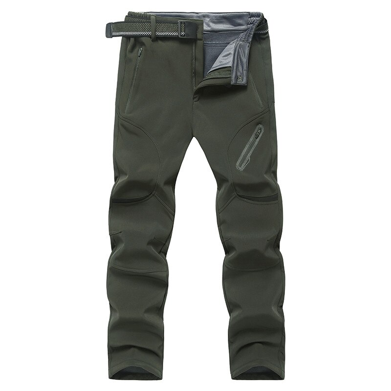 WWKK Winter Man Waterproof Camping Trekking Fleece Outdoor Hiking Pants Climb Fish Ski Softshell Thicken Trousers Oversized 9XL: Army Green / 8XL