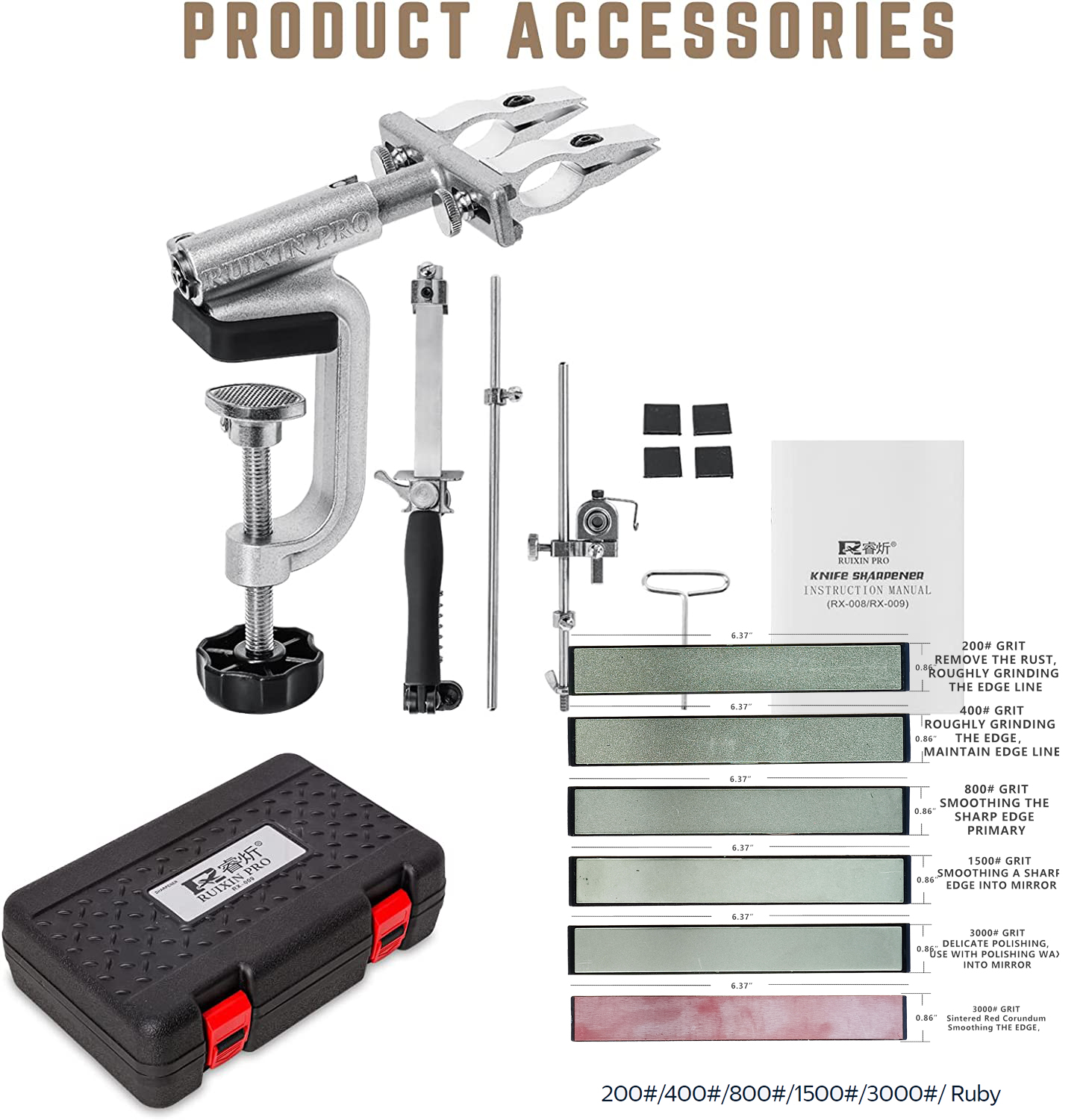 Professionele Apex messenslijpset, RuiXin Pro Rx009 slijpsysteemset met slijpsteen, Chef's Choice: Blauw