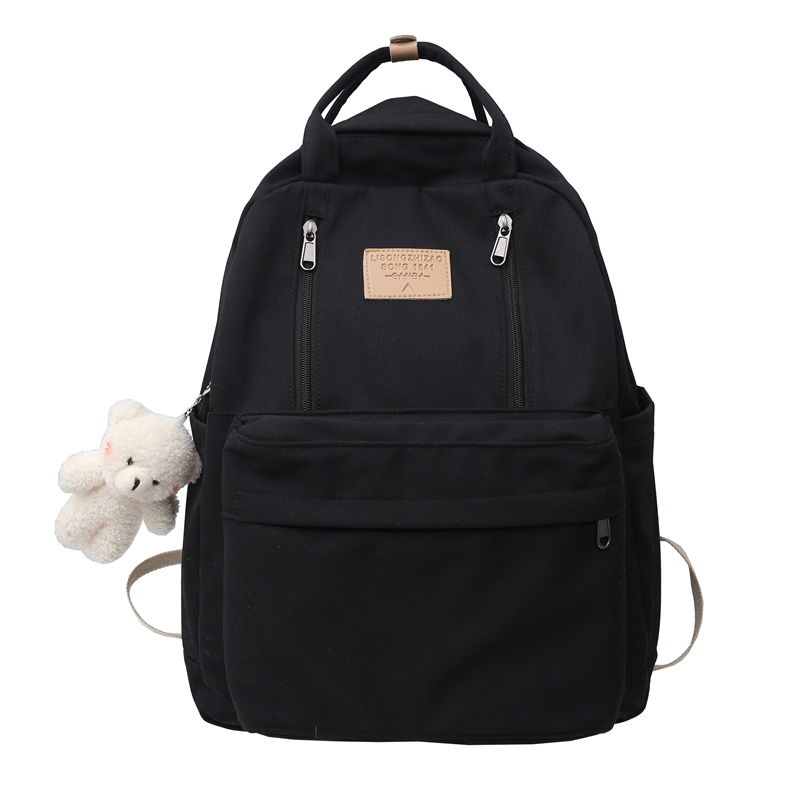 Mochila impermeable con muchos bolsillos para mujer, bolso de hombro escolar de para chicas adolescentes: 16 pulgadas / Negro