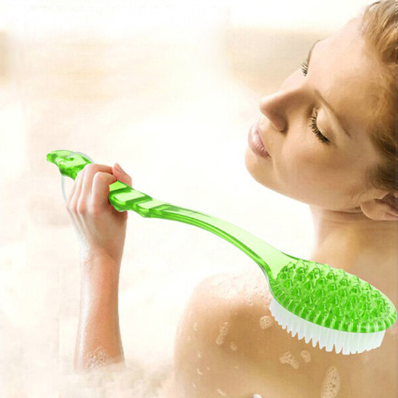 2- i -1 kropsbørstesidede bløde naturlige børster badebørste tilbage skrubber langt håndtag spa brusebad børste bad massagebørster