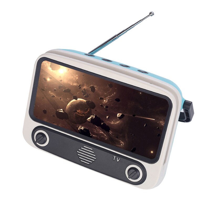 Bærbar høyttaler retro bluetooth høyttaler / bærbar tv telefonholder mobil tv trådløs høyttaler: Blå