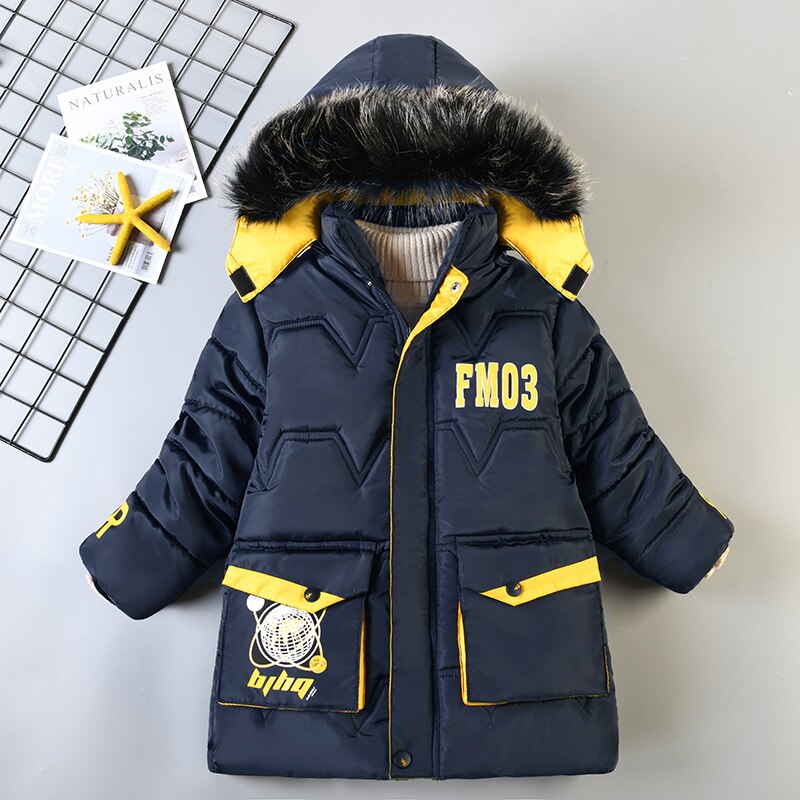 Winter Jassen Voor Jongens Lange Stijl Hooded Down Jassen Voor Kinderen Kleding Katoen Verdikte Peuter Kids Jassen Jassen: Blue / XXL