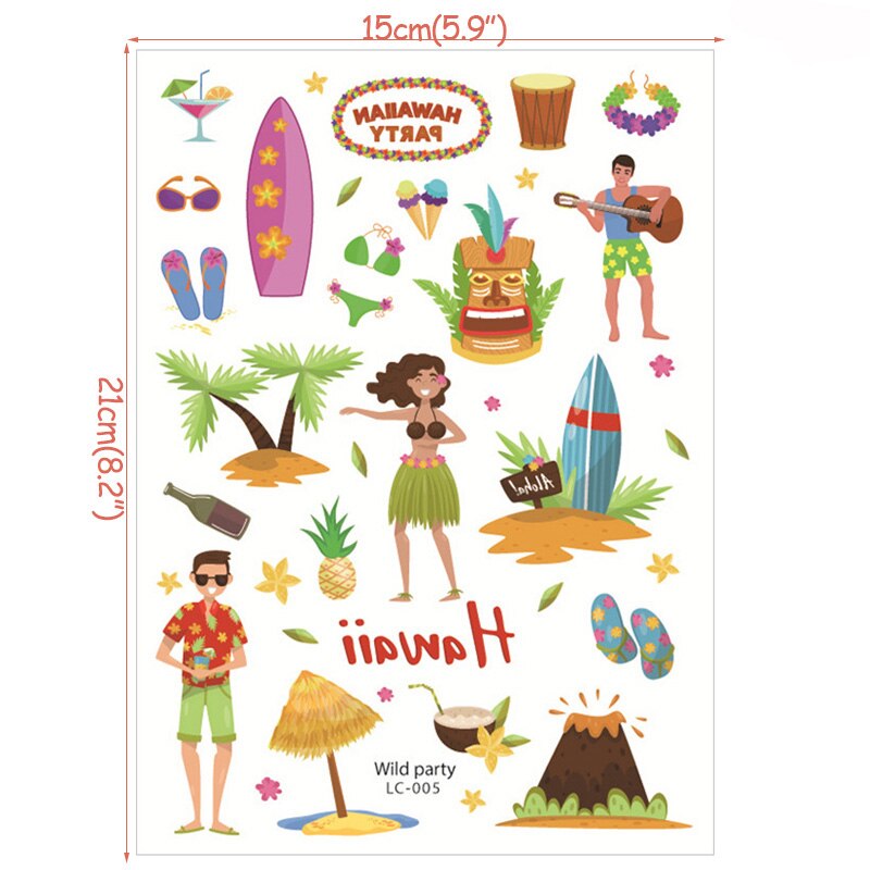 1 stk flamingo tropisk hawaiiansk fest hjemmeinnredning tatoveringsklistremerker sommer midlertidige tatoveringer hawaii luau strandfest dekorutstyr: 3