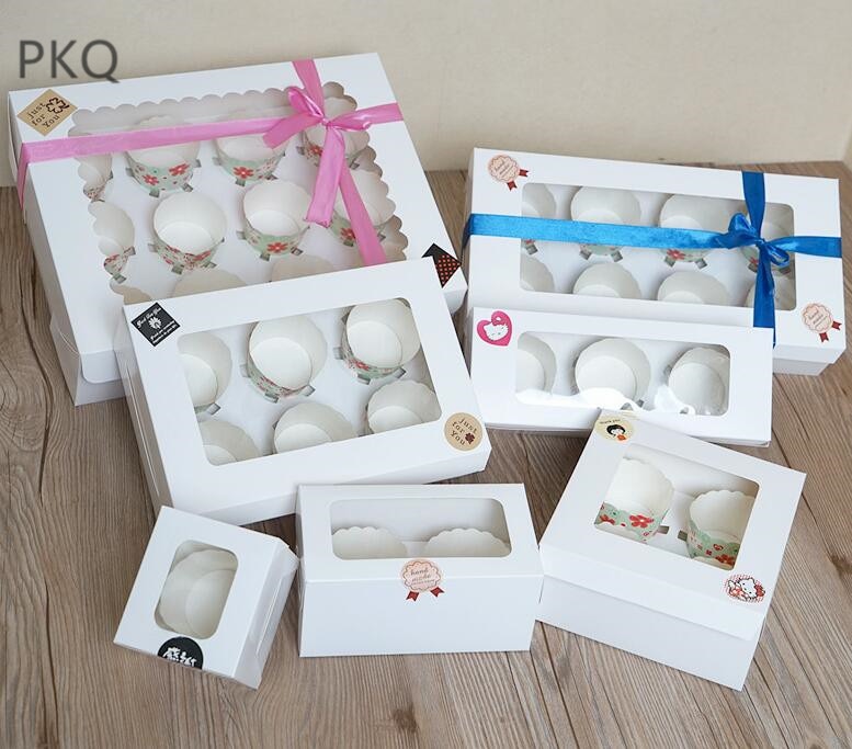 Caja de papel blanca para pasteles, caja de embalaje de cartón cupcakes, cajas para pasteles con 1/2/3/4/6 orificios, caja de suministros para para repostería 10 Uds.