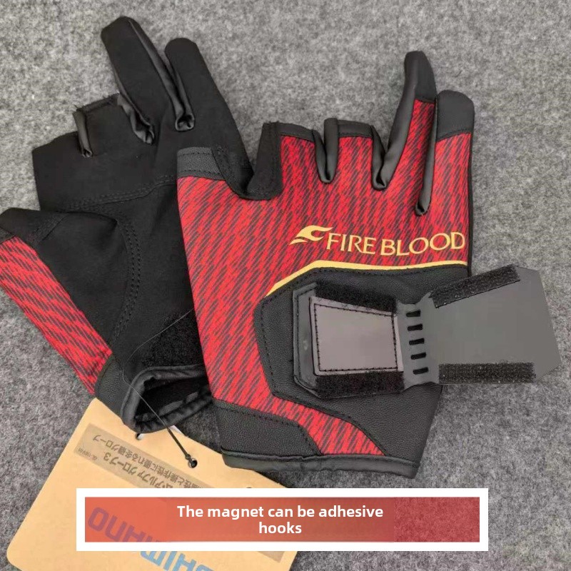 Fireblood fiskehandskar för män stenfiske halvfinger trefingers pu-läder lätta halkfria handskar gl -110v