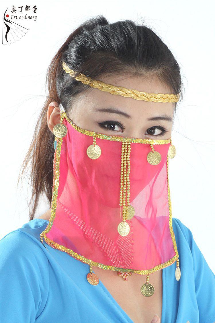 Dancewear Performance Belly Outfit Sequin Accessory for Ladies Belly Dance Veil #B08: fuchsia