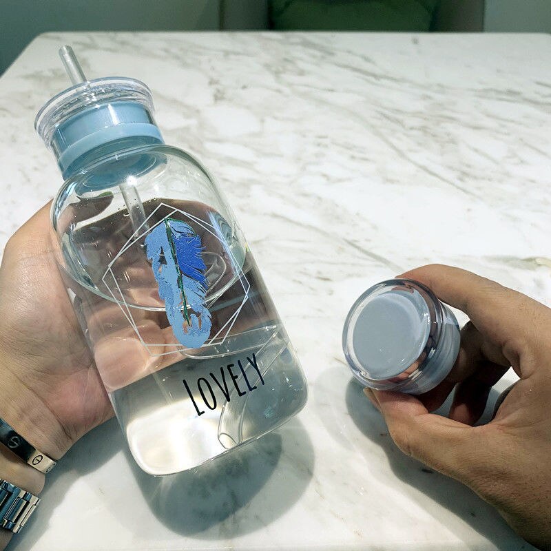 450ml bouteille en verre dessin animé givré/Transparent bouteilles d'eau BPA gratuit étanche Drinkware simplicité étudiant tasse: 5