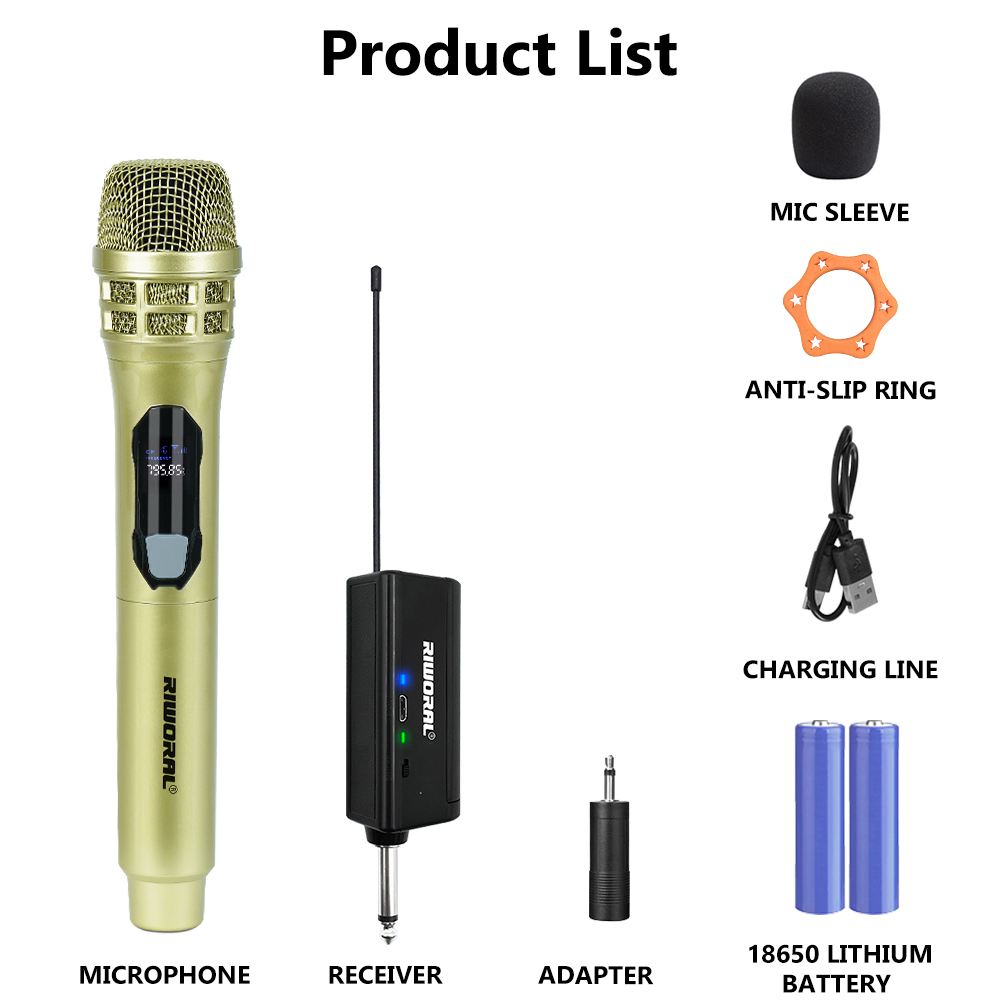 Draadloze microfoon 2-kanaals UHF draagbare karaokemicrofoon voor Party Karaoke Church Show: Zilver