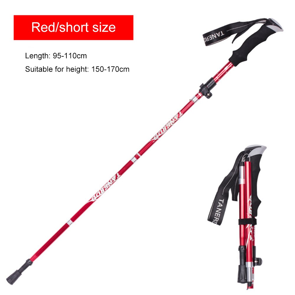 Loozykit udendørs foldbare vandrestave stavgang stav vandring antishock justerbar aluminiumslegering alpenstock: 110cm røde
