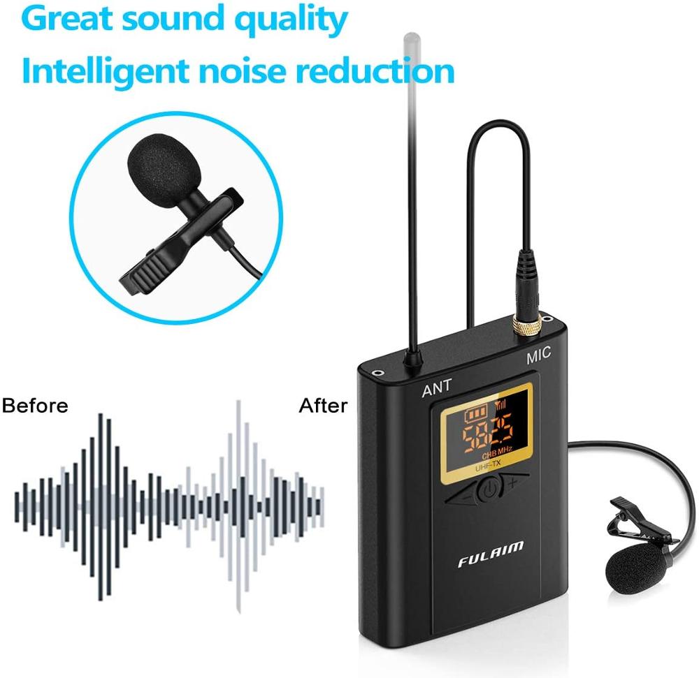 Fusaim wm300 sem fio sistema de microfone de lavalier uhf 20-channel sem fio omni lapela microfone compatível com iphone, android