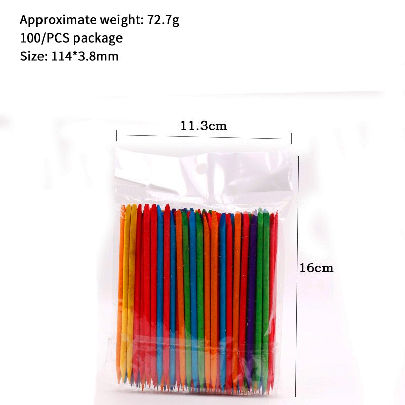 Manicure tools orange stick wooden sign dead skin push 11.4cm double head 100pcs/50pcs bag with dot drill stick: color 100ps