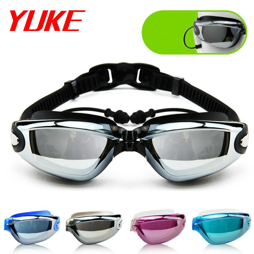 YUKE Swimming Goggles Earplug Adult Silicone Swim Cap Pool Glasses anti fog Adult Optical Waterproof Eyewear