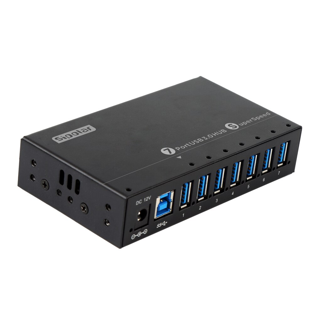 Sipolar metal 7 Ports USB 3.0 Hub Multi Port USB Splitter charger Hub With 12V 3A Power Adapter LED Indicator DIN-RAIL Mountable