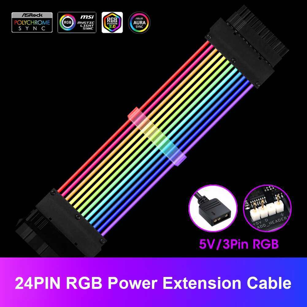 2 Gen PSU Power Supply Extension Cable RGB ATX 24Pin GPU 8Pin Triple Streamer PCI-E 6+2P Dual Rainbow Cord PC Case Decoration
