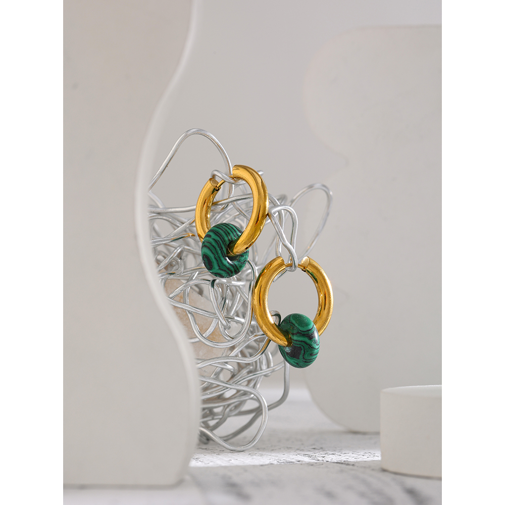 Yhpup rustfrit stål runde bøjle øreringe natursten smykker charm metal 18 k usædvanlige øreringe til kvinder kontor