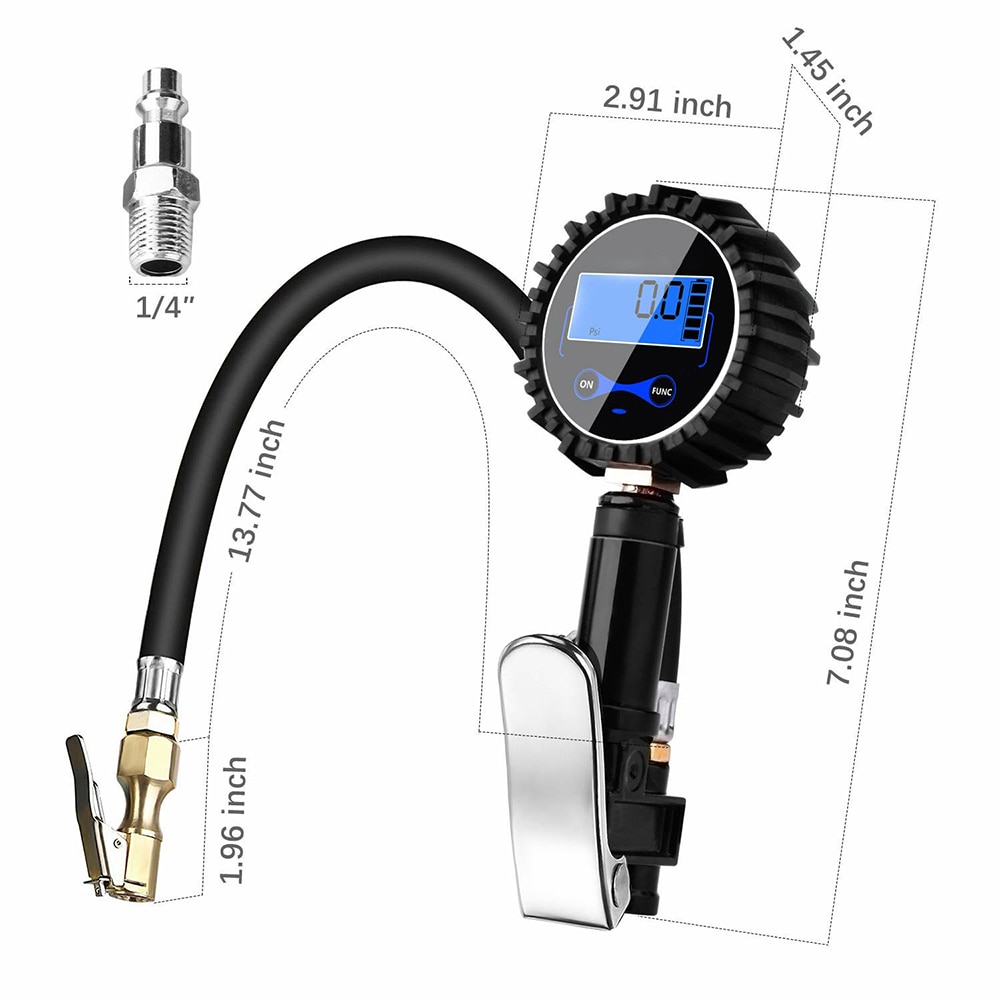 Digital Tire Inflator Pressure Gauge Air Compressor Pump Safe Sturdy Quick Connect Coupler For Car Truck Motorcycle